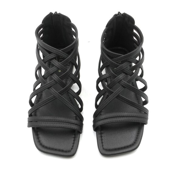 Women's Roman Gladiator Muliti Straped Back Zip Design Flat Heel Sandals Black - Picture 3 of 6